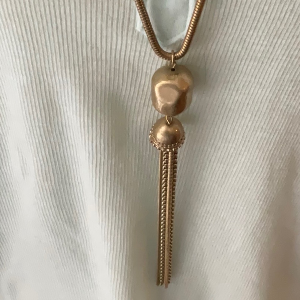 Vintage 34” W/2” Ext. Elegant Gold Pendant Tassel Necklace